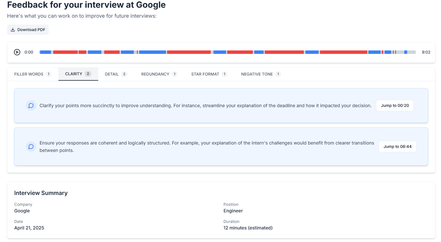 Interview Feedback Screenshot